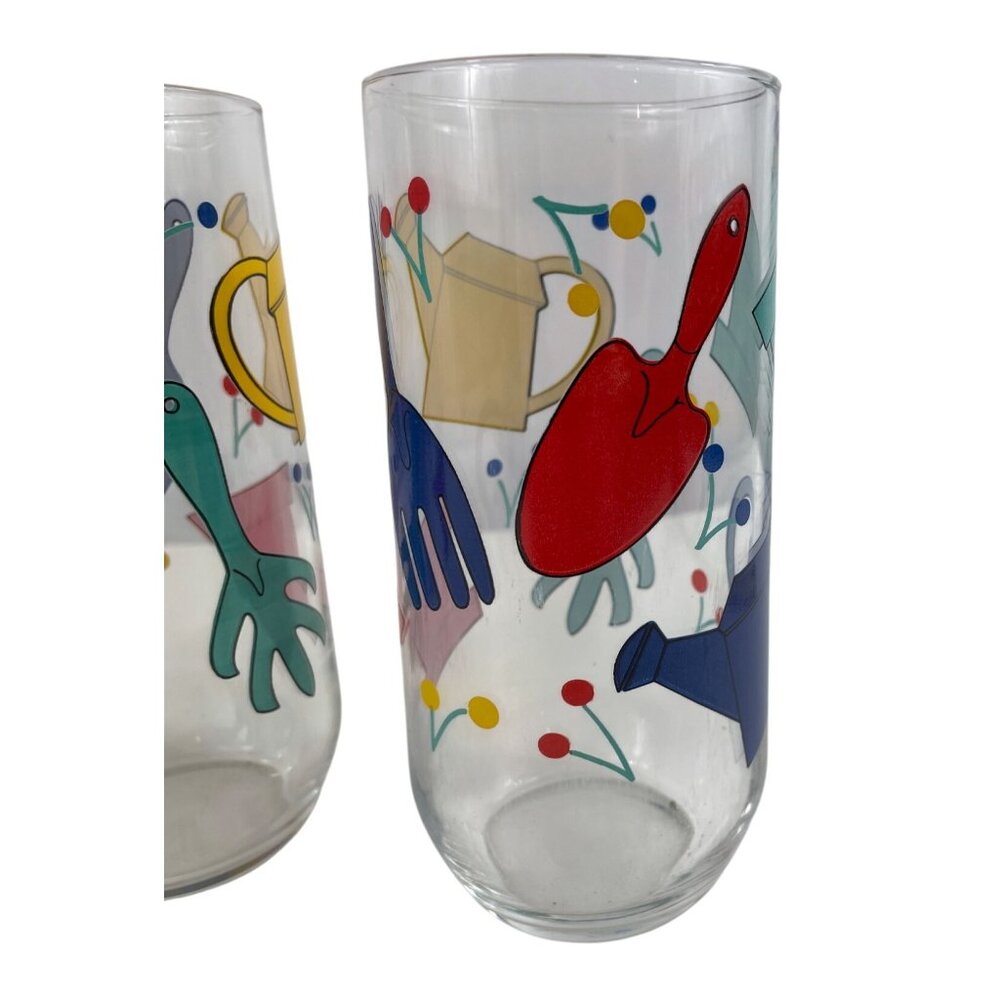 Luminarc Vintage Gardening Tools Glass Tumblers Set of 3 Colorful - Picture 4 of 9
